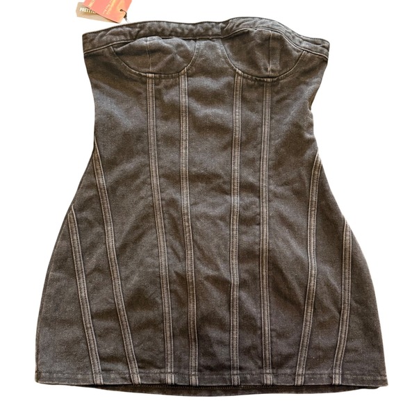 PrettyLittleThing Women's Black Wash Fitted Denim Corset Mini Dress UK 10 US 6 - Picture 1 of 6